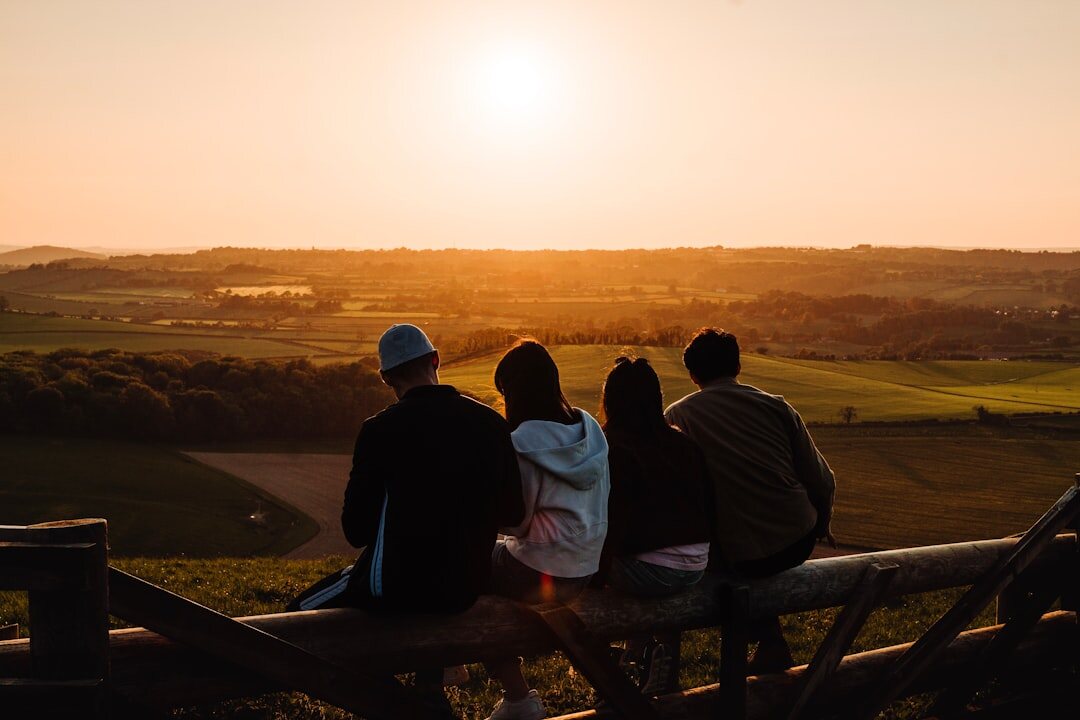 group of friends at sunset